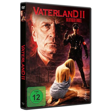 "VATERLAND II: BLUTIGER ENGEL", FSK ab 12. Illustration mit ernstem Gesicht, einem Soldaten und einer knienden Person.