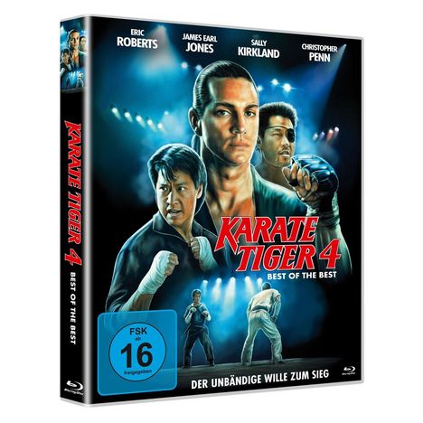 „KARATE TIGER 4: BEST OF THE BEST“; FSK 16; „Der unbändige Wille zum Sieg“. Illustration von Kampfsportlern.