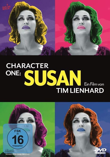"Character One: Susan" Ein Film von Tim Lienhard. Pop-Art-Illustration einer Person in vier Farbvarianten.