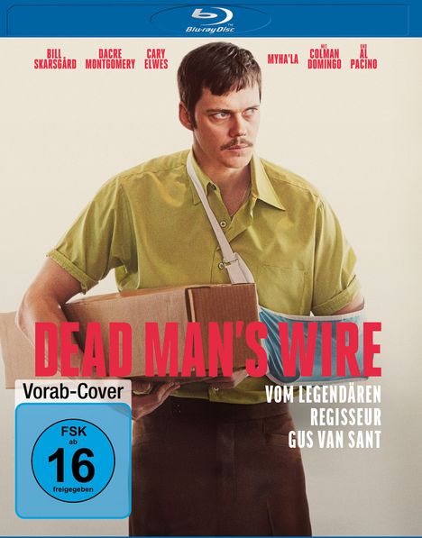 "DEAD MAN'S WIRE", "Vorab-Cover", "FSK ab 16 freigegeben". Ein Mann in grüner Uniform mit Karton und Armschlinge.
