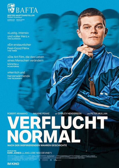 „Verflucht Normal. Nach wahrer Geschichte. Lustig, intensiv und voller Herz. Bester Hauptdarsteller Robert Aramayo.“ Mann in Blau.