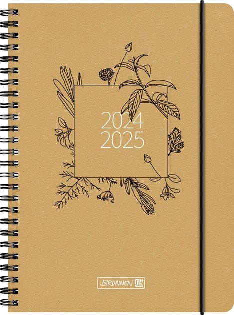 Schülerkalender 2024/2025 "Ecoflower", 2 Seiten = 1 Woche, A5, 208 Seiten, braun, Buch