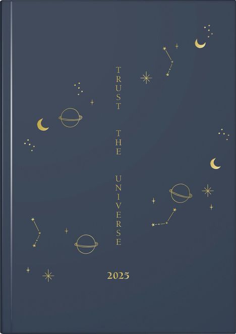 rido/idé 7021507025 Buchkalender Young Line (2025) "Universe"| 2 Seiten = 1 Woche| A5| 160 Seiten| Grafik-Einband| dunkelblau, Buch