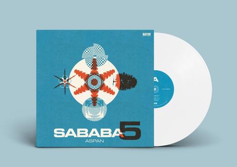 Text: "SABABA 5 ASPAN" und "BATOV RECORDS". Illustration mit geometrischen Mustern, Farben rot, blau und weiß. Vinylplatte.
