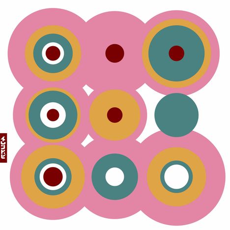 Eine Illustration mit bunten, konzentrischen Kreisen und einem kleinen, weißen Text „Pattex“ auf rotem Hintergrund links.