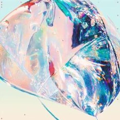 Eine schimmernde Illustration eines Regenschirms in bunten Pastellfarben mit einem glänzenden, transparenten Effekt.