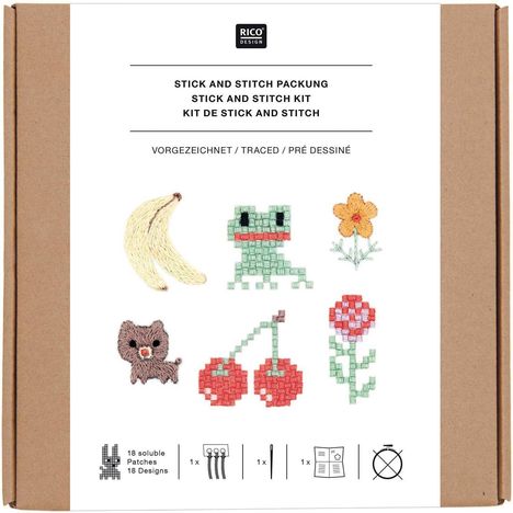 Stick &amp; Stitch Packung Pixel Art Mix, inkl. wasserlöslicher Stickvorlage, inkl. wasserlöslicher, bedruckter Stickvorlage, Stickgar, Diverse