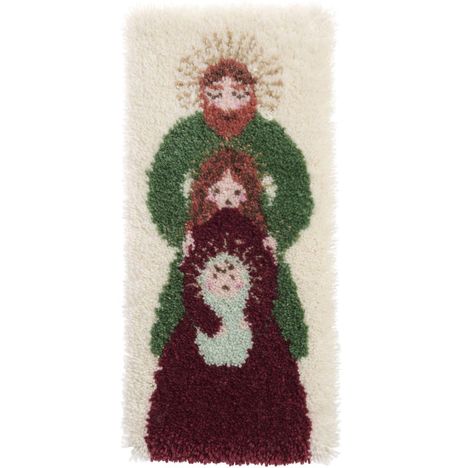 Illustration: Drei stilisierte Figuren übereinander. Grün, rot, weiße Farben, mit Heiligenscheinen.