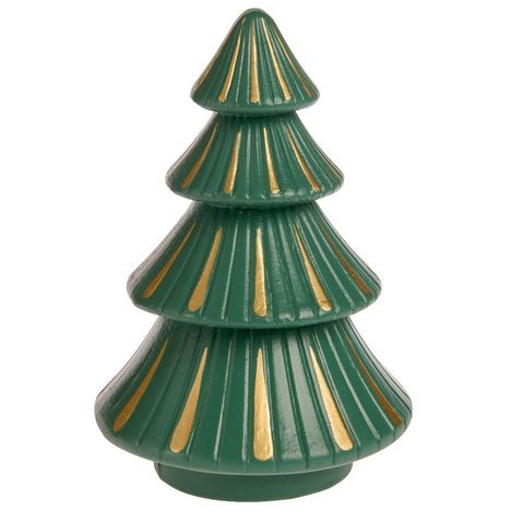 Grüner Weihnachtsbaum aus Wachs mit goldenen Verzierungen, stilisiert und symmetrisch aufgebaut.