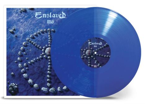 "Enslaved", "Mið", blaues Vinyl. Kreis aus Steinen auf blauem Hintergrund.