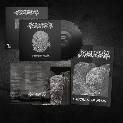 Oben: "Ossuary", unten: "Cremation Ritual". In der Mitte eine grob skizzierte Fratze oder Schädel.