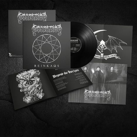 Titel "REINKAΩS", Text "Beyond the Horizon". Schwarzes Vinyl, Kunst mit Pentagramm und mystischem Symbol.