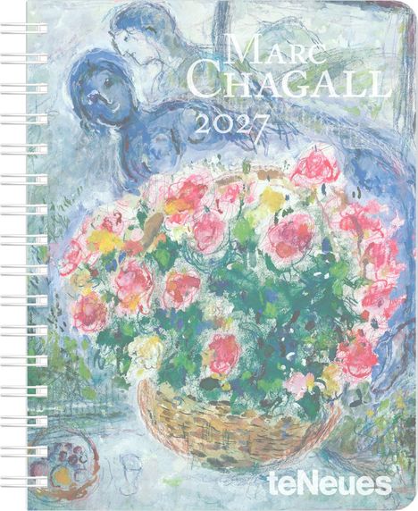 "Marc Chagall 2027" und "teNeues" stehen auf einer farbenfrohen Illustration mit Blumen und einem angedeuteten Paar im Hintergrund.