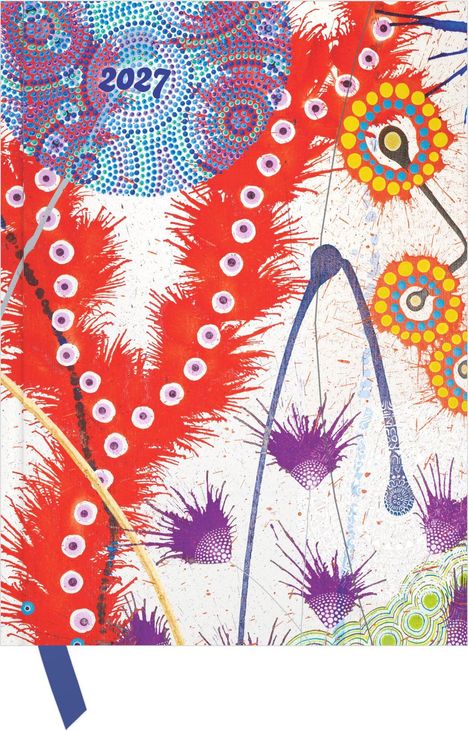 "2027". Illustration mit bunten, abstrakten Mustern, Kreisen und Linien in Rot, Blau, Gelb und Lila.