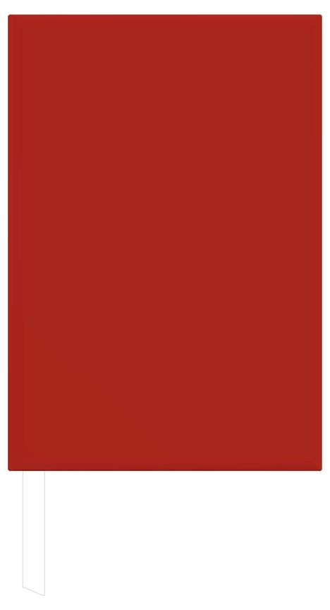 Ein schlichtes, rotes Notizbuch mit einem weißen Lesezeichen unten.