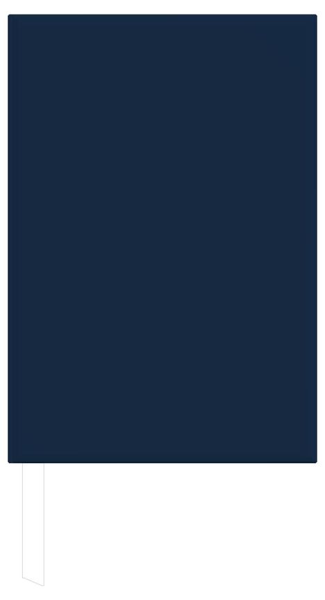 Ein dunkelblaues Notizbuch mit einem weißen Lesezeichen, schlicht und minimalistisch gestaltet.