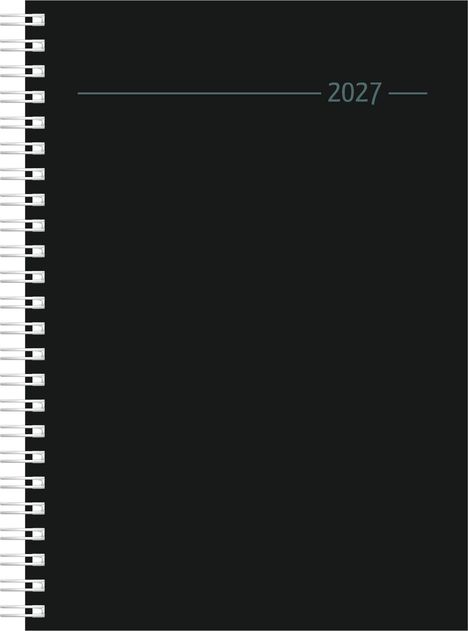 Zu sehen ist die Zahl "2027" auf einem schwarzen Hintergrund mit Spiralbindung links.