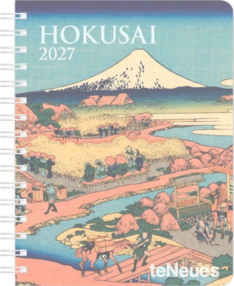 Text: "HOKUSAI 2027" und "teNeues". 

Eine farbenfrohe Illustration von Fuji mit ländlicher Szene.