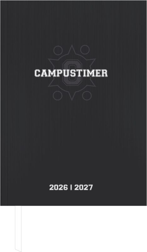 Text: "CAMPUSTIMER 2026 | 2027". Dunkles Cover mit einem stilisierten, zentralen Symbol im Hintergrund.