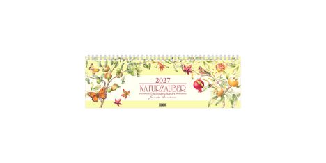 2027 NATURZAUBER Tischquerkalender, Janneke Brinkman, DUMONT. Illustration von Pflanzen und Schmetterlingen.
