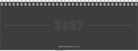"2027" in großen Zahlen, darunter "ZETTLER kalender". Oben Spiralbindung. Dunkler Hintergrund.