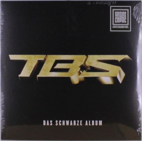"TBS" in goldenen 3D-Buchstaben, darunter "Das Schwarze Album" in weißer Schrift auf schwarzem Hintergrund.