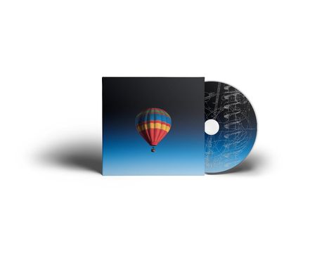 CD mit Hülle, darauf ein farbiger Heißluftballon vor blauem Hintergrund. Die CD zeigt technische Zeichnungen.