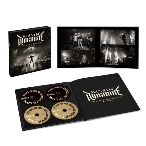 "Kissin' Dynamite: The Big Goodbye - Live". CD-Set mit vier goldenen Discs und Bühnenszenen von Auftritten.