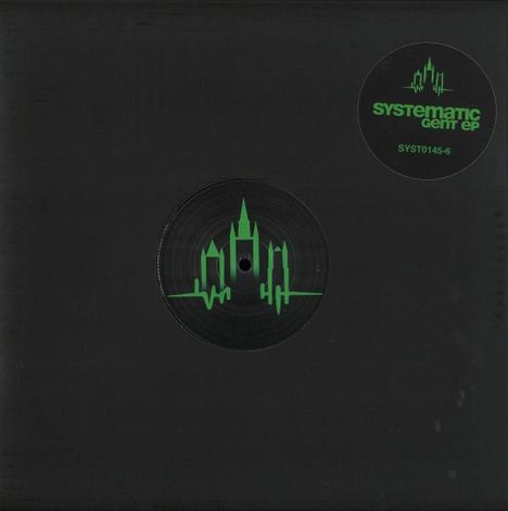 Oben rechts: "systematic Gent EP" und "SYST0145-6". In der Mitte ein grünes Stadt-Silhouetten-Logo auf Schwarz.