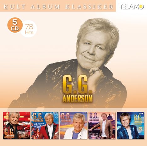 KULT ALBUM KLASSIKER, 5 CD, 78 Hits, G.G. ANDERSON, Coverbilder von Alben, entspanntes Portrait eines älteren Mannes.