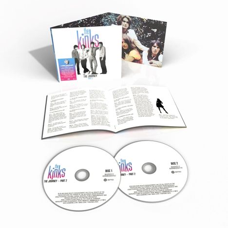 "The Kinks: The Journey Part 2" steht auf CD-Hüllen. Ein aufgeklapptes Booklet mit Text und Bildern liegt dabei.