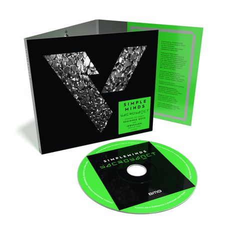 Text: Simple Minds, SACRED OBJECT, Beginner Boys, Jerusalem. Schwarze und grüne CD-Verpackung und CD sichtbar.