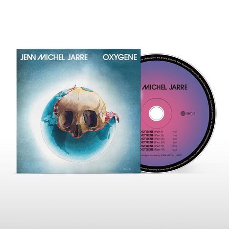 JEAN MICHEL JARRE, OXYGENE. CD mit Totenkopf-Illustration auf Erdkugel. Trackliste: OXYGENE Part I-VI.