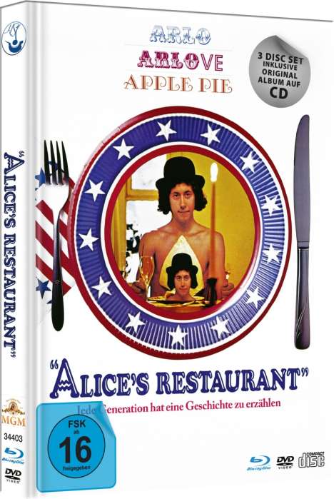 Alice's Restaurant (Blu-ray &amp; DVD plus Soundtrack-CD im Mediabook ), 1 Blu-ray Disc, 1 DVD und 1 CD