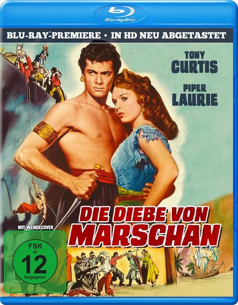 "Die Diebe von Marschan", Blu-ray-Hülle, zeigt zwei Menschen in Abenteuerkostümen. Freigabe ab 12.