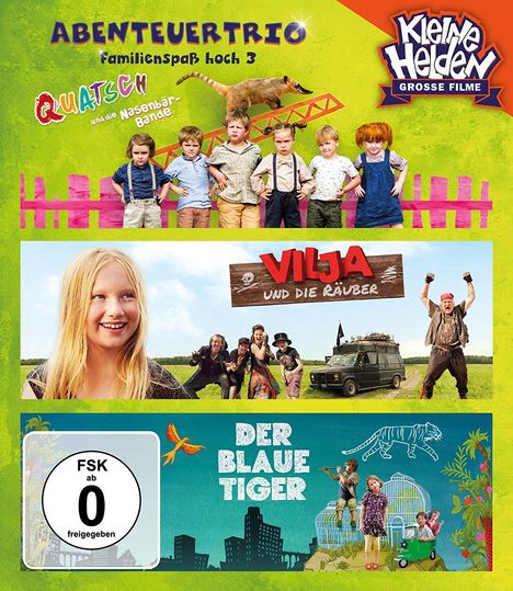 Abenteuertrio: Familienspaß hoch 3 (Der blaue Tiger / Quatsch und die Nasenbärbande / Vilja und die Räuber) (Blu-ray), 3 Blu-ray Discs