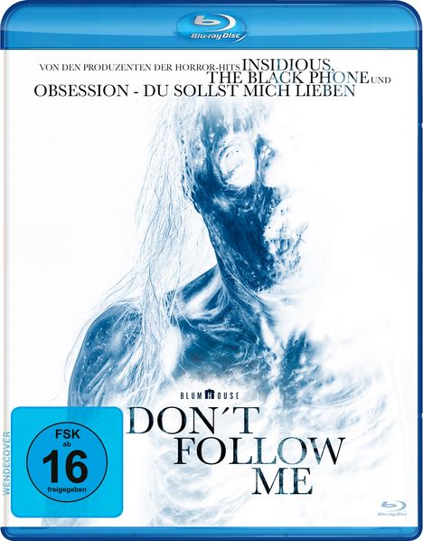 "Don't Follow Me", FSK 16. Text oben: "Insidious", "The Black Phone", "Obsession - Du Sollst Mich Lieben". Geisterhafte Illustration einer Figur.
