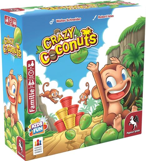"Crazy Coconuts. Familie, Kids Fun, Korea Board Games, Pegasus Spiele. Fröhliche Affen und fliegende Kokosnüsse."