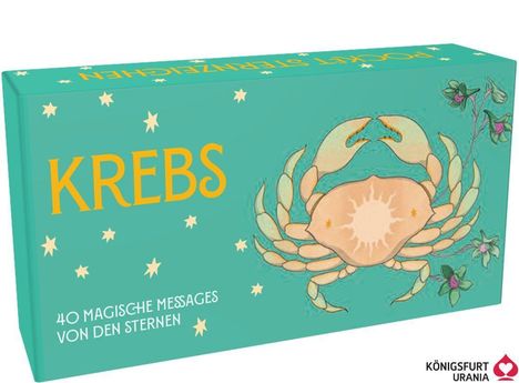 „KREBS“ in gelber Schrift, darunter „40 magische Messages von den Sternen“. Illustration einer Krabbe und Sterne.