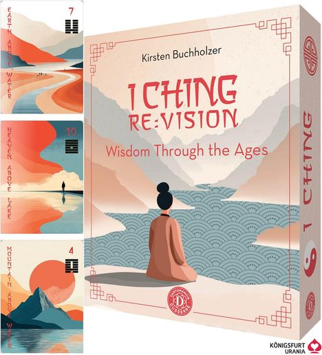 „I Ching Re:Vision“, Kirsten Buchholzer, „Wisdom Through the Ages“. Frau meditiert, Landschaft in warmen Tönen.