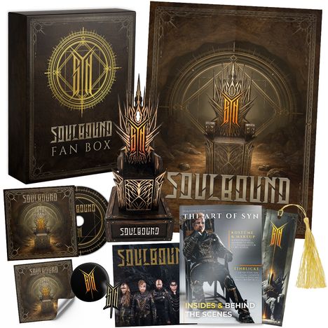 "Soulbound Fan Box" in dekorativer Schrift. Enthält CDs, Poster, Magazin und ein kunstvolles Modell eines Thrones.