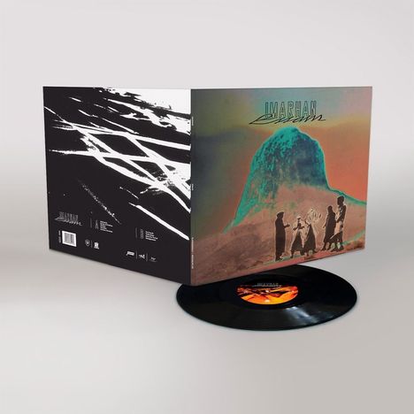 Text: "IMARHAN" und "Aboogi". Illustration: Personen vor einem farbigen Berg. Schallplatte unten abgebildet.