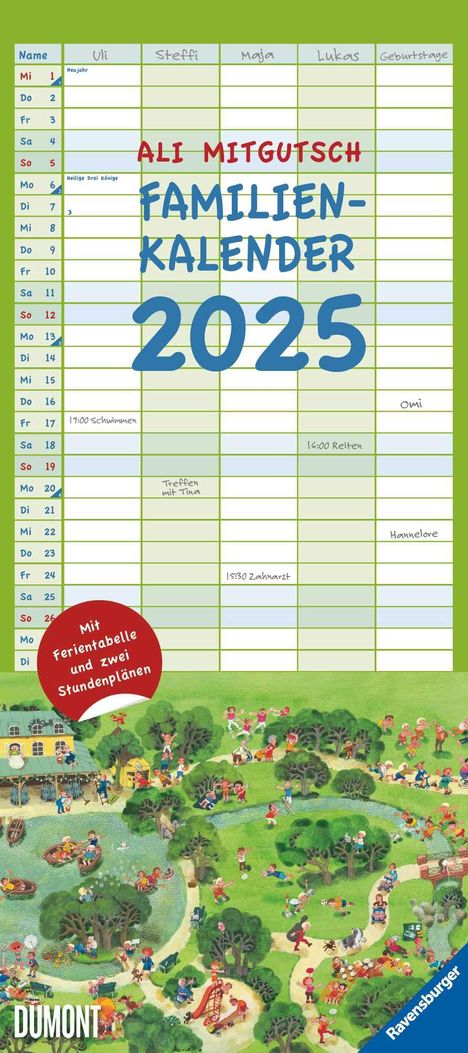 Ali Mitgutsch Familienkalender 2025 - Wandkalender - Familienplaner mit 5 Spalten - Format 22 x 49,5 cm, Kalender