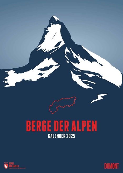 DUMONT - Berge der Alpen 2025 Wandkalender, 50x70cm, Posterkalender mit den außergewöhnlichen Karten von Marmota Maps, zwölf handillustrierte Alpengipfel, gelungene Infografik für alle Fans der Berge, Kalender