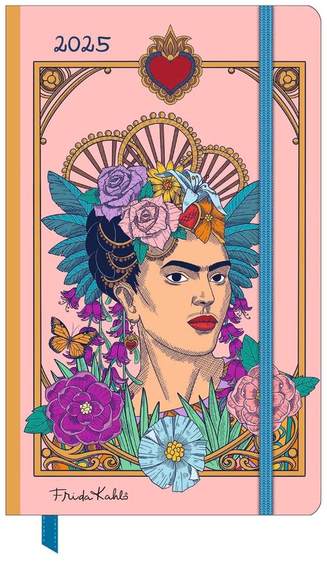 DUMONT - Frida Kahlo 2025 Wochen-Notizkalender, 13x21cm, Taschen-Kalender mit Verschlussband &amp; Falttasche, mit vielen nützlichen Sonderseiten, Kalender