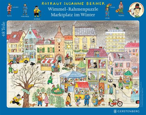 Rotraut Susanne Berner: Wimmel-Rahmenpuzzle Winter Motiv Marktplatz 48 Teile, Spiele