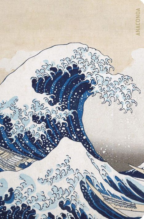 Text: ANACONDA. Eine berühmte Illustration mit einer großen, stürmischen Welle und Booten.
