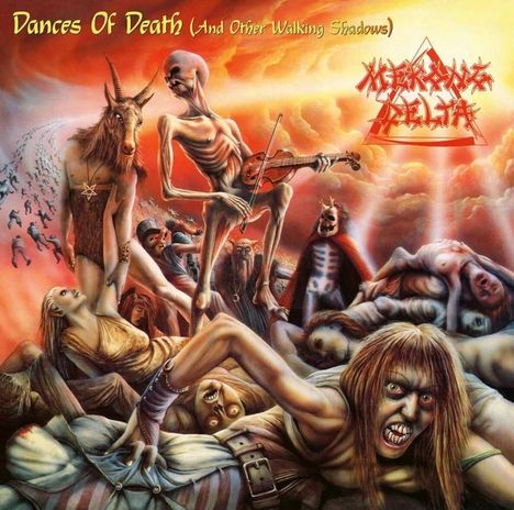 „Dances Of Death (And Other Walking Shadows)“, „MEKONG DELTA“ Logo. Eine chaotische Szene mit Skelett, Kreaturen und Menschen.