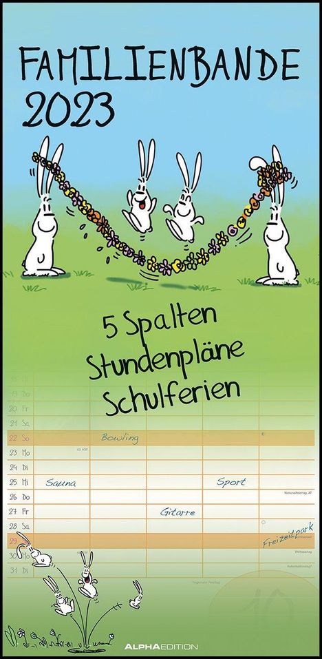 Hasen 2023 Familienplaner - Familien-Timer - Termin-Planer - Kinder-Kalender - Familien-Kalender - 22x45, Kalender