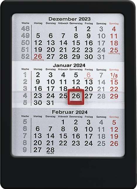 3-Monats-Tischaufsteller 2024 schwarz - Tisch-Kalender 12x16, Kalender
